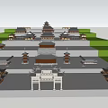 Ancient Chinese Architecture Courtyard With Wooden Pillars And Traditional Roofs