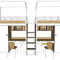 Modern Bunk Bed with Desk Chair Storage and Space Saving Design 3d model