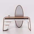 Modern Dressing Table With Oval Mirror Dark Wooden Top And Lower Shelves Decorative Item