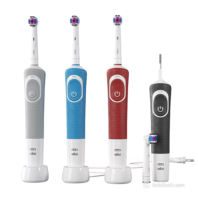Multicolor Medical Device Electric Toothbrushes With Charging Base And Ergonomic Handle Design 3d model
