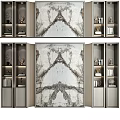 Elegant Marble Texture Background Wall With Side Display Cabinets And Decorations 3d model