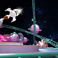 Space Themed Cosmic Playground With Purple Planets Alien Character Slide Orbit And Glowing Towers