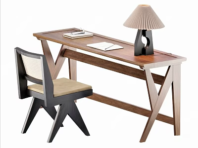 Quiet Ancient Desk and Chair Solid Wood Desk and Chair Combination Warehouse Digal Desk and Chair 3d model