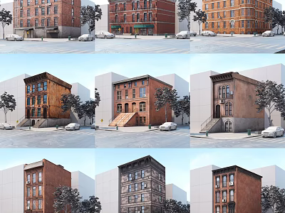 Classic Red Brick Urban Building Complex With Multi Storey Design And Street View Trees 3d model