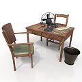 Wooden Dining Chairs With Green Cushion Near Table Fan And Books