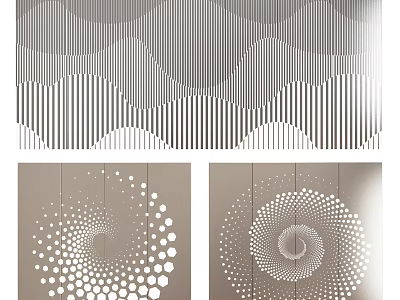 Abstract Geometric Decorative Patterns With Wavy Lines And Spiral Dot Designs 3d model