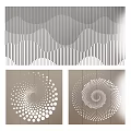 Abstract Geometric Decorative Patterns With Wavy Lines And Spiral Dot Designs