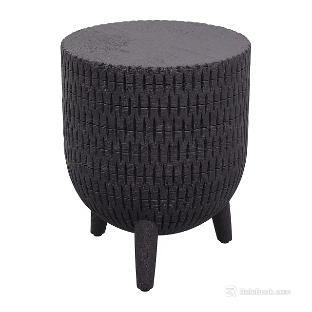 Black Woven Design Stool With Sturdy Four Legs And Modern Style 3d model
