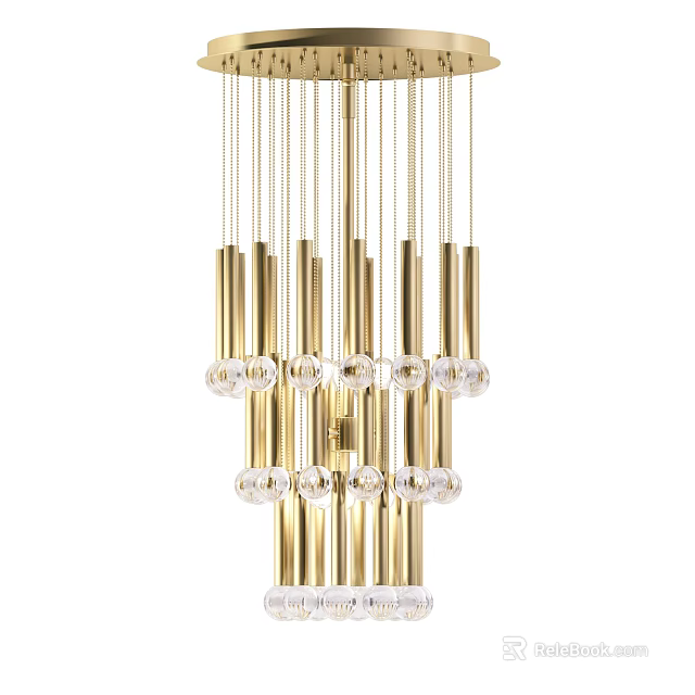 Elegant Modern Gold Chandelier With Cylindrical Tubes And Crystal Accents 3d model 