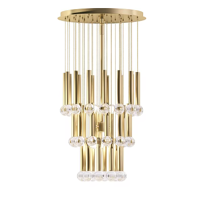 Elegant Modern Gold Chandelier With Cylindrical Tubes And Crystal Accents 3d model