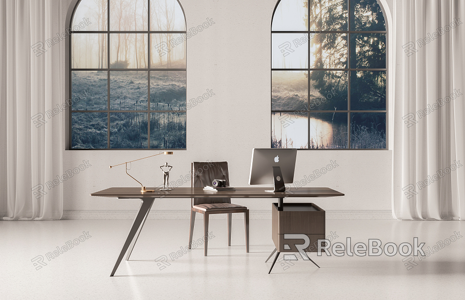 Modern Desk and Chair Minimalist Desk and Chair Combination model