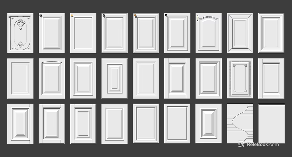Assorted White Cabinet Doors With Different Styles And Design Details 3d model