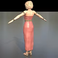 3D Model Woman In Pink Strapless Dress With Gold Belt Sandals Arms Outstretched