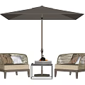 Outdoor Rattan Sofa Set With Fire Pit Side Table And Umbrella For Patio 3d model