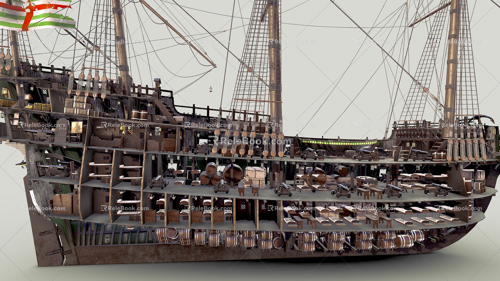 Galleon Cargo Ship Sailing Ship Warship Wooden Ship Warship Ancient Ship 3d model