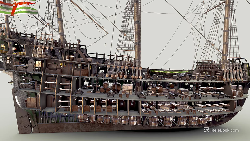 Exploring The Interior Of A Sailing Ship With Decks And Cargo 3d model 