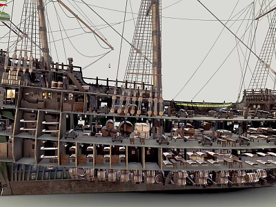 Exploring The Interior Of A Sailing Ship With Decks And Cargo 3d model