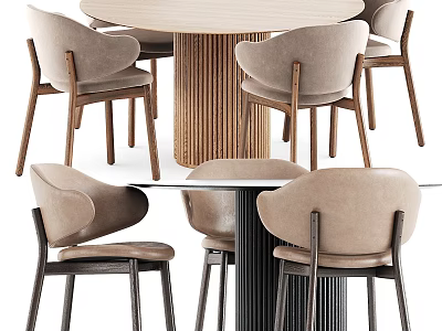 Modern Minimalist Dining Table Set With Round Top And Upholstered Chairs 3d model