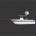 White Boat With Blue Canopy White Spherical Object Green And Red Light Effects 3d model