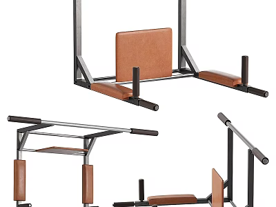 Multifunctional Sports Equipment With Pull Up Bar Ab Bench Brown Leather Seat Black Metal Frame 3d model