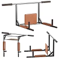 Multifunctional Sports Equipment With Pull Up Bar Ab Bench Brown Leather Seat Black Metal Frame