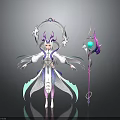 Elegant Fantasy Character Design Featuring Purple Horns White Robe Flowing Wings Magic Staff Green Orb