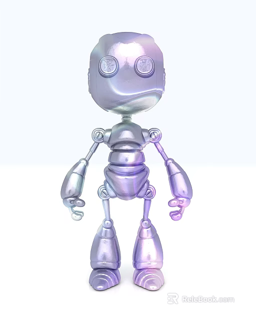 Smart Robot With Metallic Iridescent Body Round Eyes And Jointed Limbs 3d model 