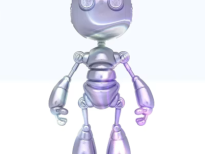 Smart Robot With Metallic Iridescent Body Round Eyes And Jointed Limbs 3d model