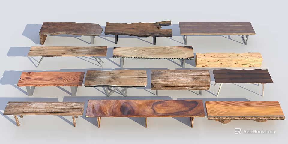 Wooden Outdoor Chairs With Various Natural Designs For Patio Garden Decor 3d model 