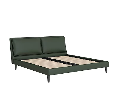 Modern Green Leather Double Bed With Upholstered Headboard And Slatted Base 3d model
