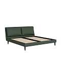 Modern Green Leather Double Bed With Upholstered Headboard And Slatted Base