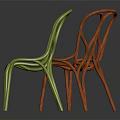 Modern Curved Red and Green Chairs With Artistic Design and Smooth Lines