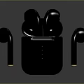 Sleek Black Wireless Earbuds With Charging Case Green Indicators And Yellow Accents