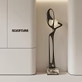 Modern Black Sculpture with Curved Design and Marble Base for Interior Decor