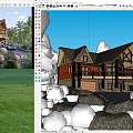Wooden Detached House with Gabled Roof Balcony Car on Driveway Surrounded by Trees Rocks Greenery