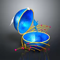 Open Blue Decorative Box With Blue Bird Yellow Lines Pink Dots And White Feathers