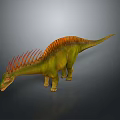 Green Dinosaur Model With Green Body Orange Red Spines And Long Tail Standing