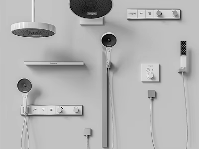 Various Types of Modern Shower Heads With Rainfall Handheld And Control Panels 3d model