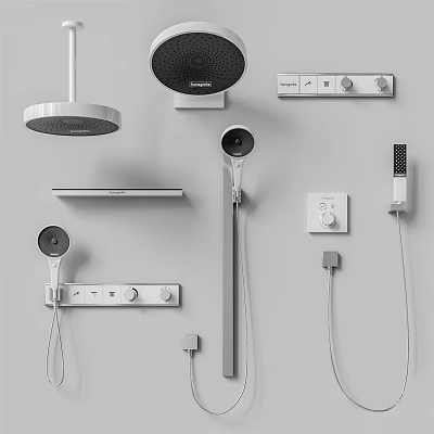 Various Types of Modern Shower Heads With Rainfall Handheld And Control Panels 3d model
