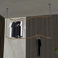 Modern Hanging Clothes Rack With Clothes On Wooden Wall And Green Plant Decoration