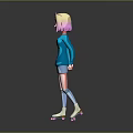 Game Movie Character With Pink Yellow Pigtails Blue Adidas Hoodie Shorts And Pink Roller Skates