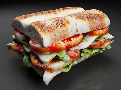 Delicious Grilled Sandwich with Toasted Bread Fresh Tomato Slices Lettuce Sausage and Cheese 3d model