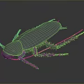 Gray Cockroach 3D Model with Long Antennae and Legs on Dark Background Showing Reflection