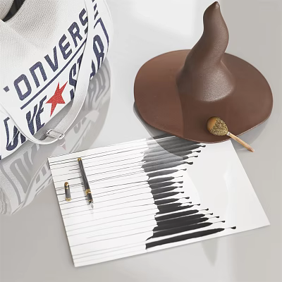 Brown Wizard Hat With White Converse Bag Black Ink Strokes On Paper And Pen 3d model