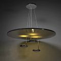 Modern Round Metal Chandelier With Illuminated Disc Design And Hanging Pendants