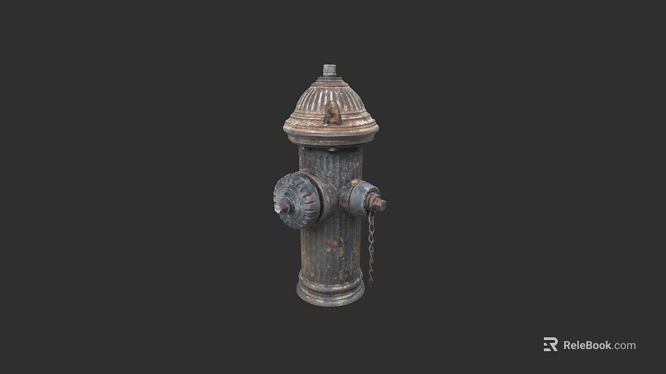 Traditional Roadside Fire Hydrant With Ornate Design Textured Surface And Chain 3d model 