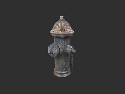 Traditional Roadside Fire Hydrant With Ornate Design Textured Surface And Chain 3d model