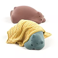 Cute Animal Shaped Ottomans Brown And Blue With Yellow Braided Blanket Cover
