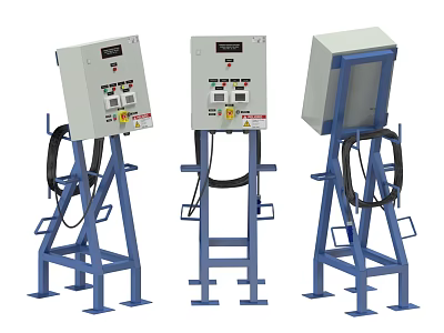 Industrial Equipment Control Panels With Blue Metal Stands Display Screens And Cables 3d model