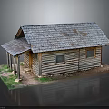 Aged Wooden House Model With Gray Tiled Roof Porch Pillars And Windows